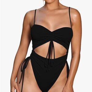 Viottiset Women's Cut Out Drawstring One Piece Swimsuit Cheeky High Cut